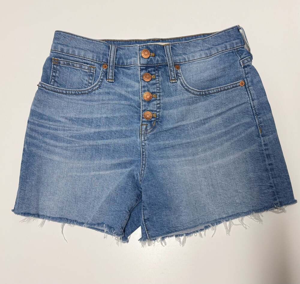 Madewell High-Rise Denim Shorts: Button-Front Edition in Blue Cutoff